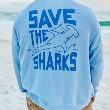 Save The Sharks Crew Sweatshirt - Dusty Blue